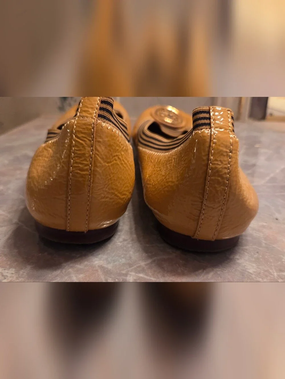 Tory Burch Women's Yellow Patent Leather Logo Ballet Flats